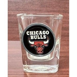 NBA Chicago Bulls Metal Emblem Shot Glass Square Unique Made in USA EUC
